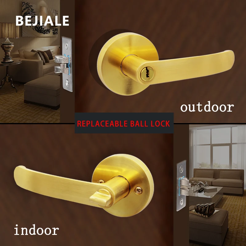 

Door Lock Household Bathroom Bedroom Universal Door Three-Lever Wooden Door Single Tongue Round Mute Anti-Theft Door Lock