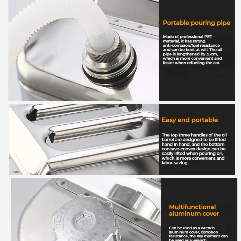 201 Stainless Steel Fuel Tank 5L 10L Petrol Storage Oil Jerrycan Gas Can Car Truck Motorcycle Car Fuel-jugs Oil Pipe