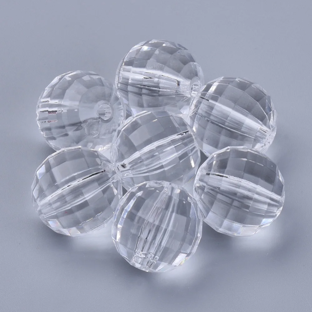 

500g Transparent Acrylic Beads Faceted Round Clear 16x15.5mm Hole: 2.7mm about 206pcs/500g