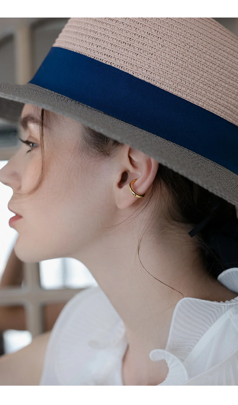 F.I.N.S Korean Style S 925 Sterling Silver Ear Clip INS Two-tones Minimalist Glossy Ear Buckle Cuff without Piercing ear clip earrings,clip earrings,ear clip