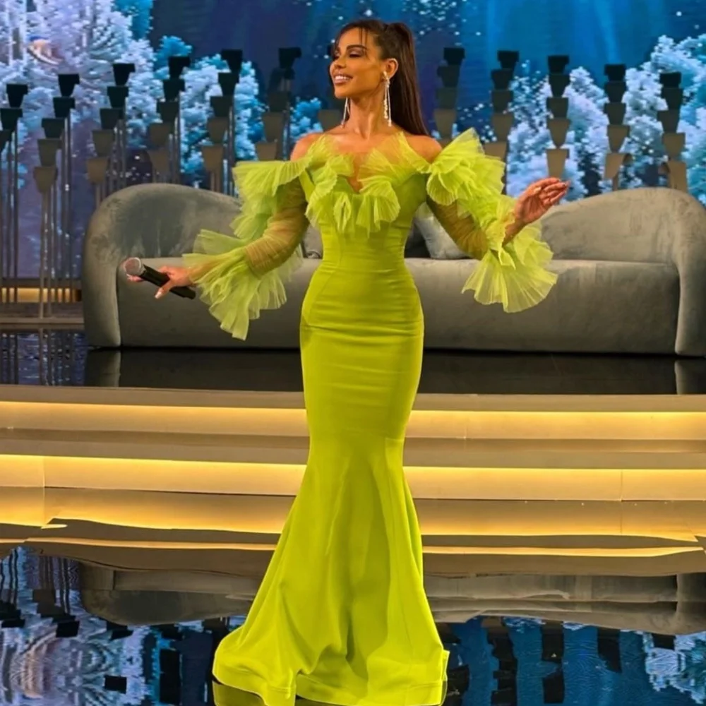 Jersey Ruched Christmas Mermaid Off-the-shoulder Bespoke Occasion Gown Long Dresses