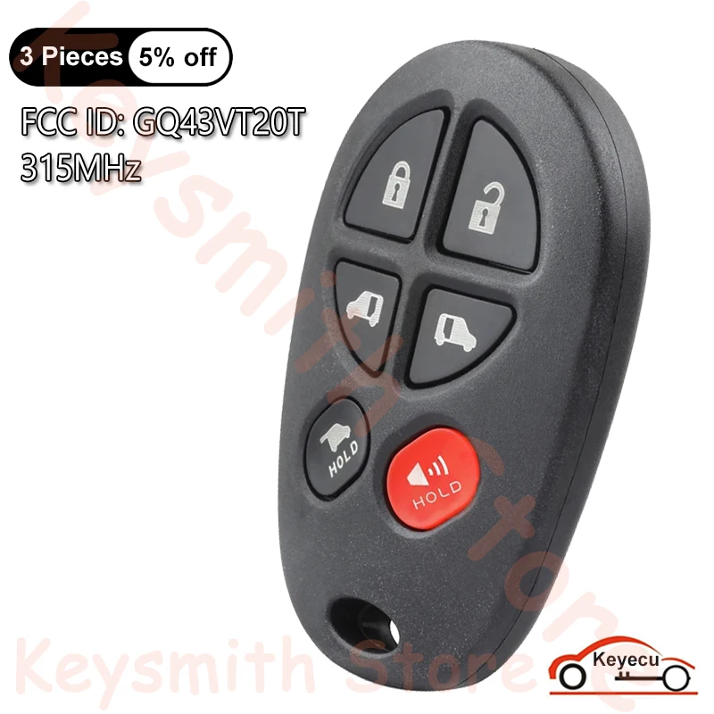 

KEYECU FCC ID: GQ43VT20T Замена 5 + 1 6 кнопок 315 МГц фотоэлемент для Toyota Sienna 2004-2014 2015 2016 2017