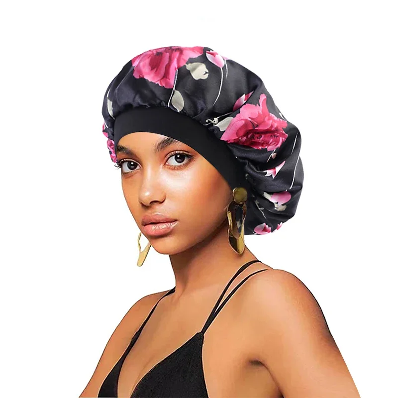New Satin Hair Caps for Sleeping Women Bath Wide-brimmed Headwear Cover Hat Curly Hair Styling Accessories Hair Cap for Sleeping 4
