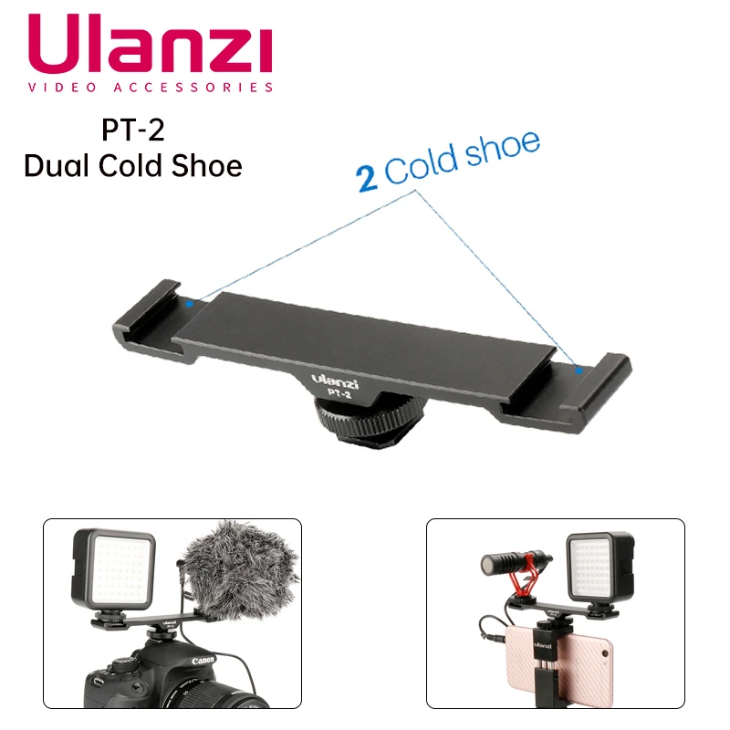 Microphone Stand Ulanzi PT-2 Dual Cold Shoe Bar Extension Mount Bracket LED Video Light Mic Stand For Nikon Canon Sony DSLR Camera Accessories