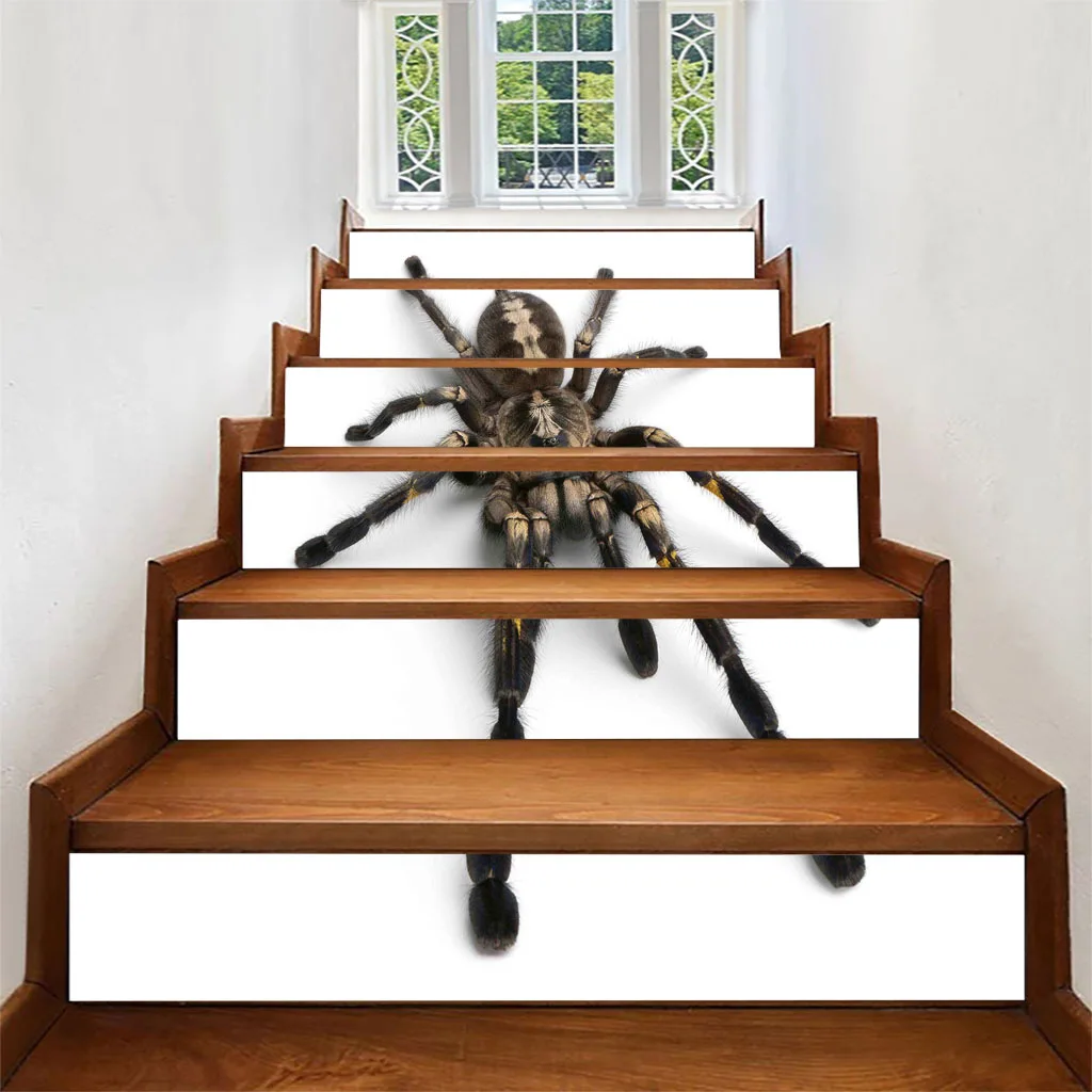 13Pcs/Set Fun Big Spider Staircase Sticker Home Stair Decor Halloween Prank Wallpaper Adhesive Vinyl Stairs Renovatie Mural Trap