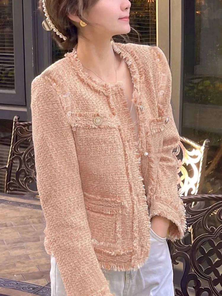 Korean Vintage Tweed Short Jackets Streetwear Slim Coat Spring Classics Chaquetas Elegant Ceketler Casual Ceket Wool Blend Kurtk