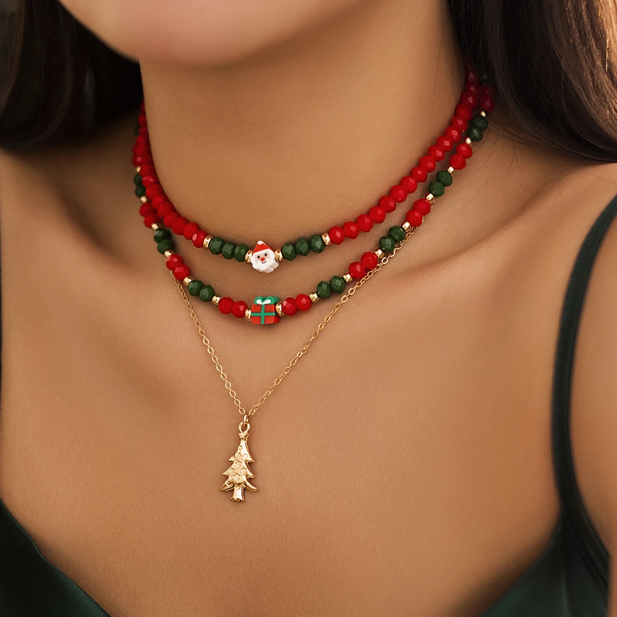 Collier Femme Fantaisie Perles Rouges Et Vertes - Longueur 45-48 Cm - Style Country - Neuf Avec Étiquettes