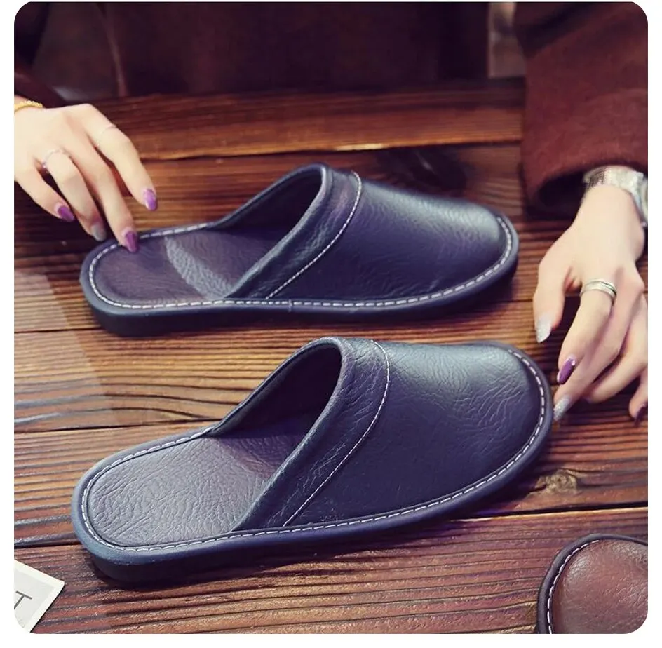 Indoor Shoes Men's Slippers Breathable Non Slip Waterproof Large Size Leather Baotou Slippers Home Slippers Shoes