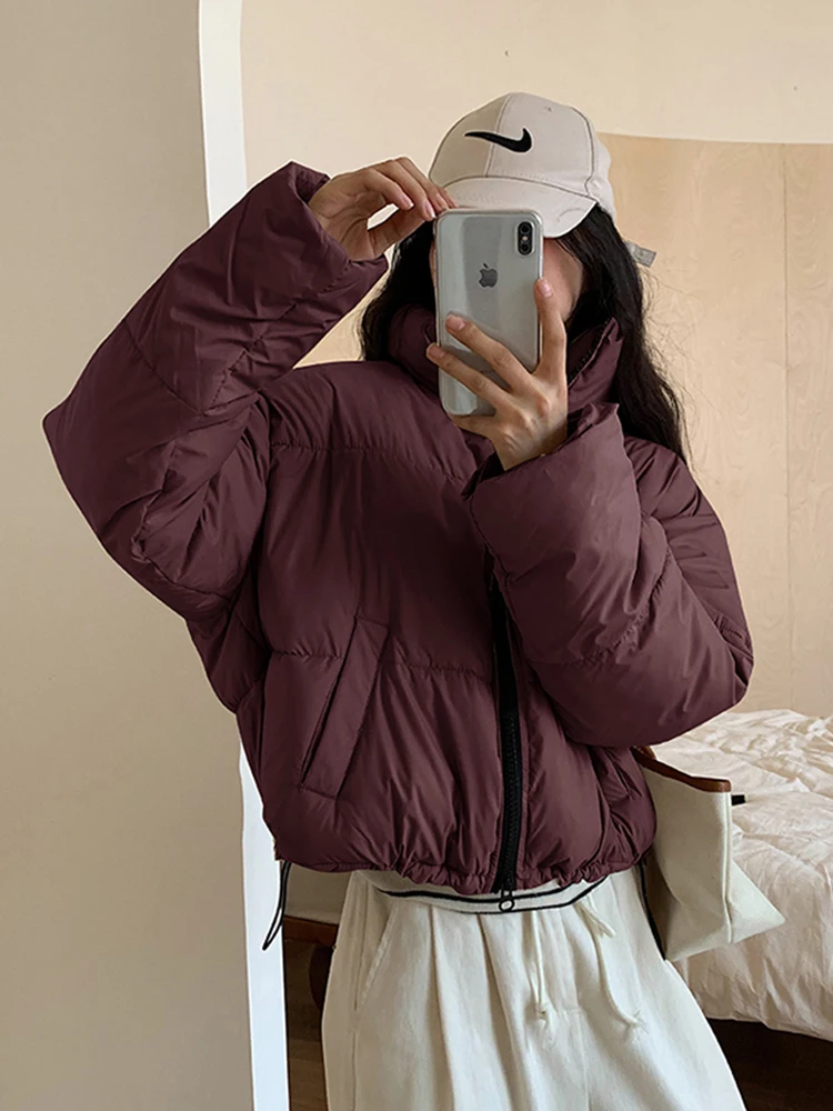Korean Fashion Women Puffy Coats Simple Solid Loose Short Parkas Winter Thick Warm Elegant Cotton Padded Female Down Jacket