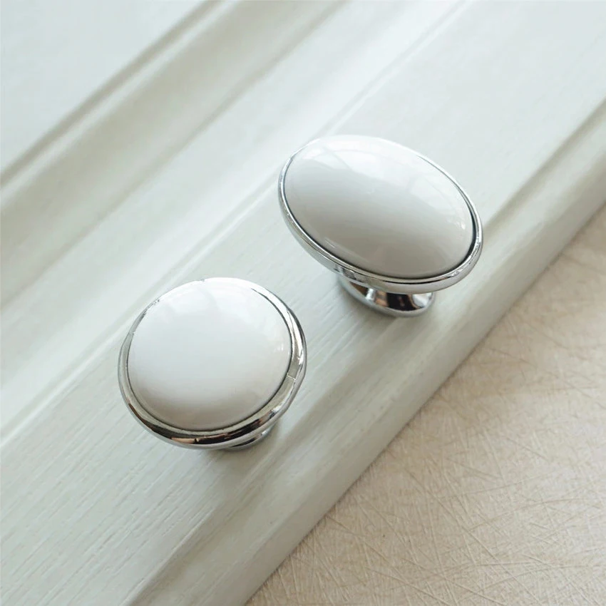 White Ceramic Chrome Cabinet Handles 5