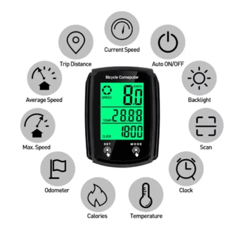 Wired Bike Computer LED Digital Bicycle Speedometer Odometer Touchscreen Cycling Computer Waterproof with Backlight 3