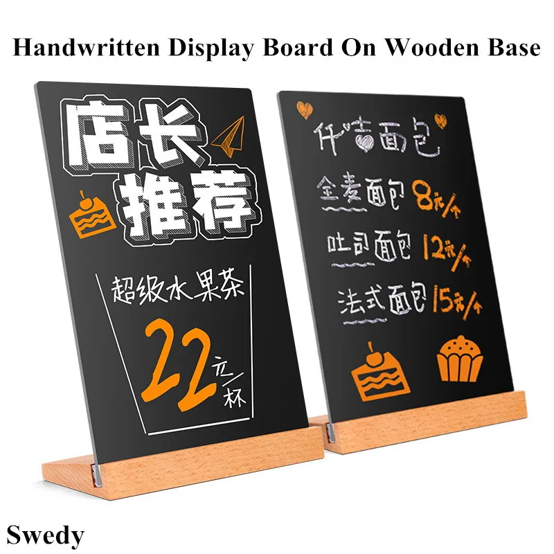 A6 148X104MM Wood Base Writing Board Chalkboards Sign Stand Table Top Blackboard Number Stand Menu Signs Holder Stand business notice board decor open closed sign for front door porch the wood outdoor and signs