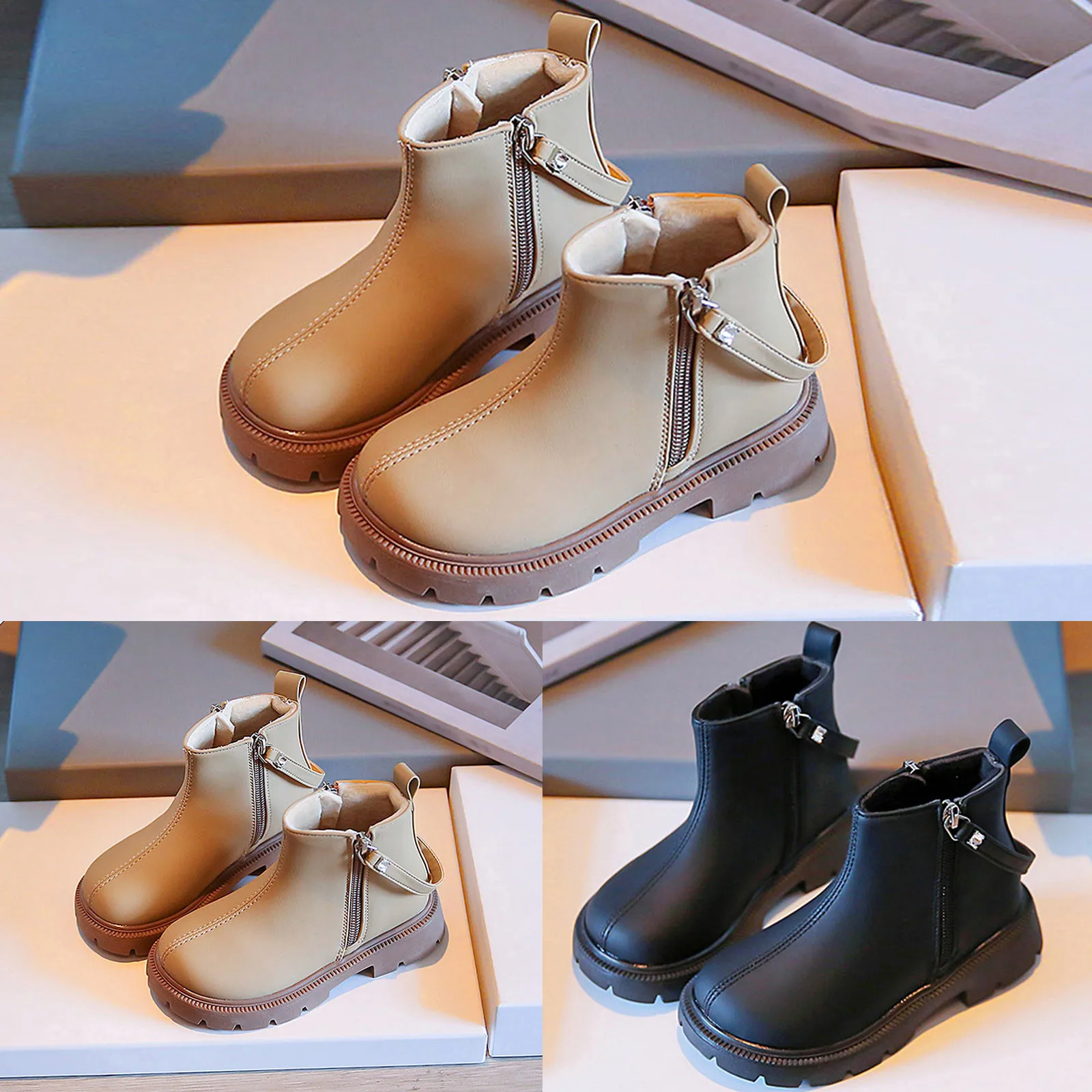 

Fashion Autumn And Winter Children Boots For Boys And Girls Flat Soles Thick Soles Non Slip Solid Toddler Booties for Girls