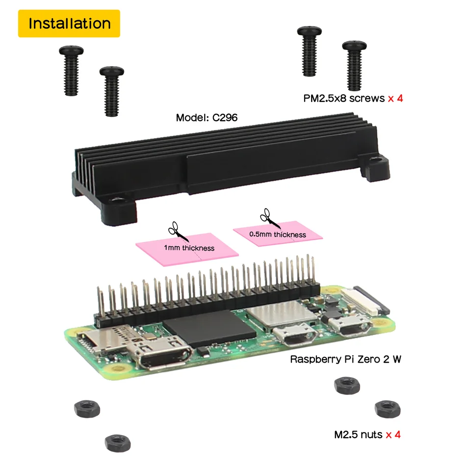 Geekwormラズベリーパイゼロ2ワットヒートシンクC296、10ミリメートル