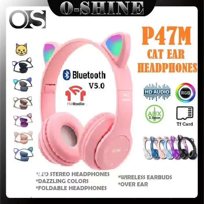 

Беспроводные наушники P47 и P47M, наушники «кошачьи уши» с микрофоном, Bluetooth-гарнитура с микрофоном, стереонаушники, наушники