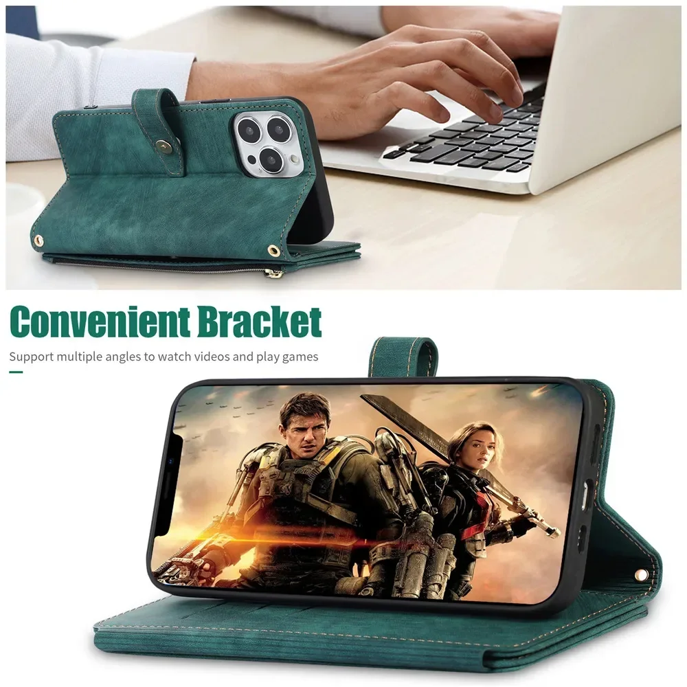 For Xiaomi Poco X5 Pro X 3 NFC X6 5G Flip Case Crossbody Leather Multi 9-Card Zipper Cover For Poco X3 Pro F3 M5S Wallet Funda