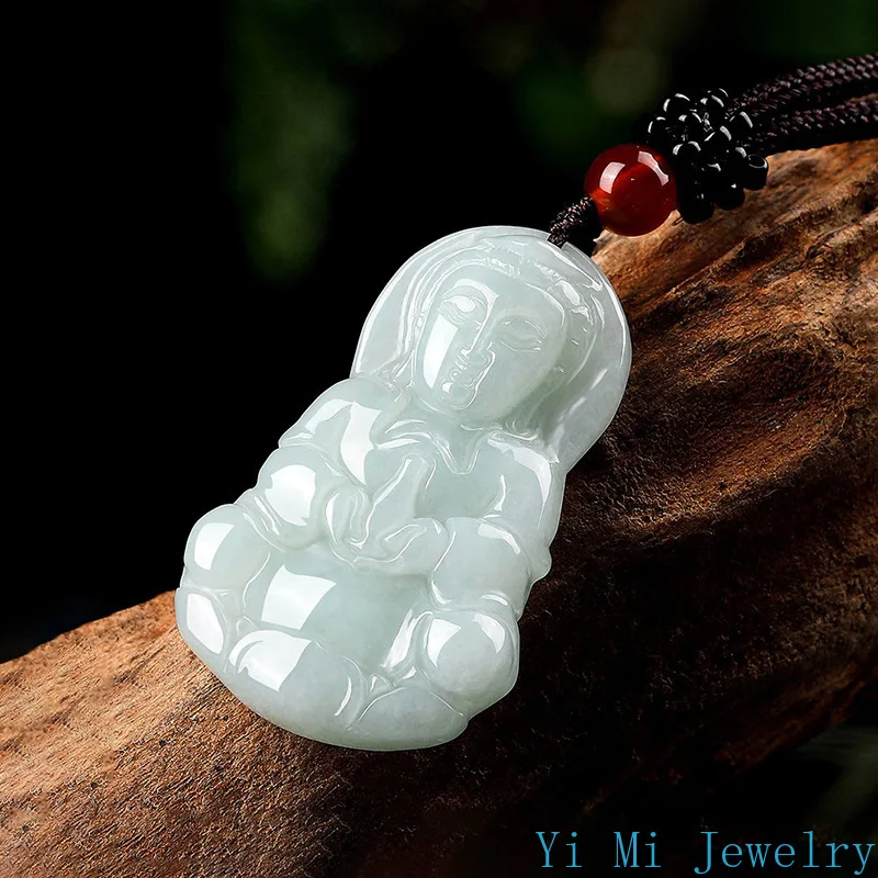 Natural Myanmar A-grade Jade Pendant Avalokitesvara Buddha Statue Pendant Jewelry Men's and Women's Jade