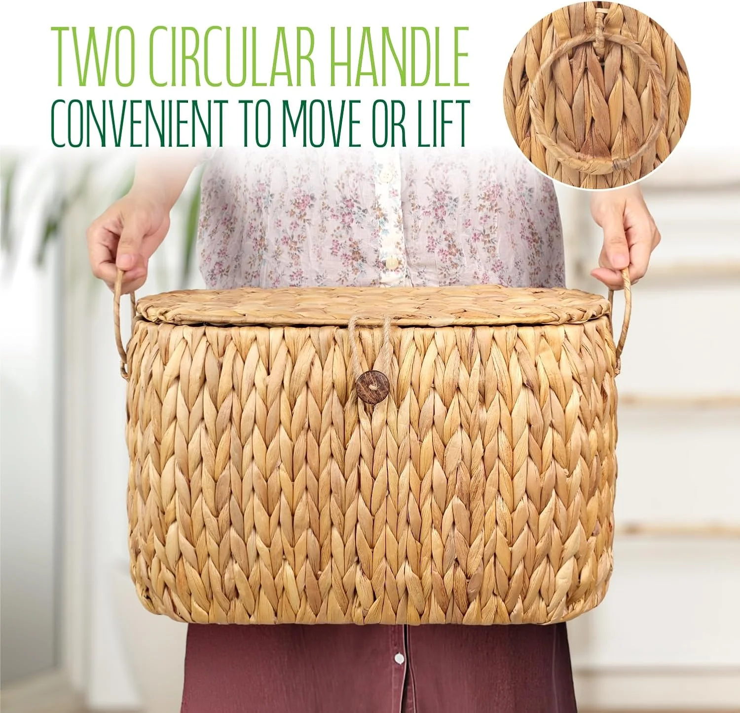 Muuookka Panier de Rangement en Osier Jacinthe d'eau pour 6 Rouleaux de Papier Toilette - Poignées Intégrées