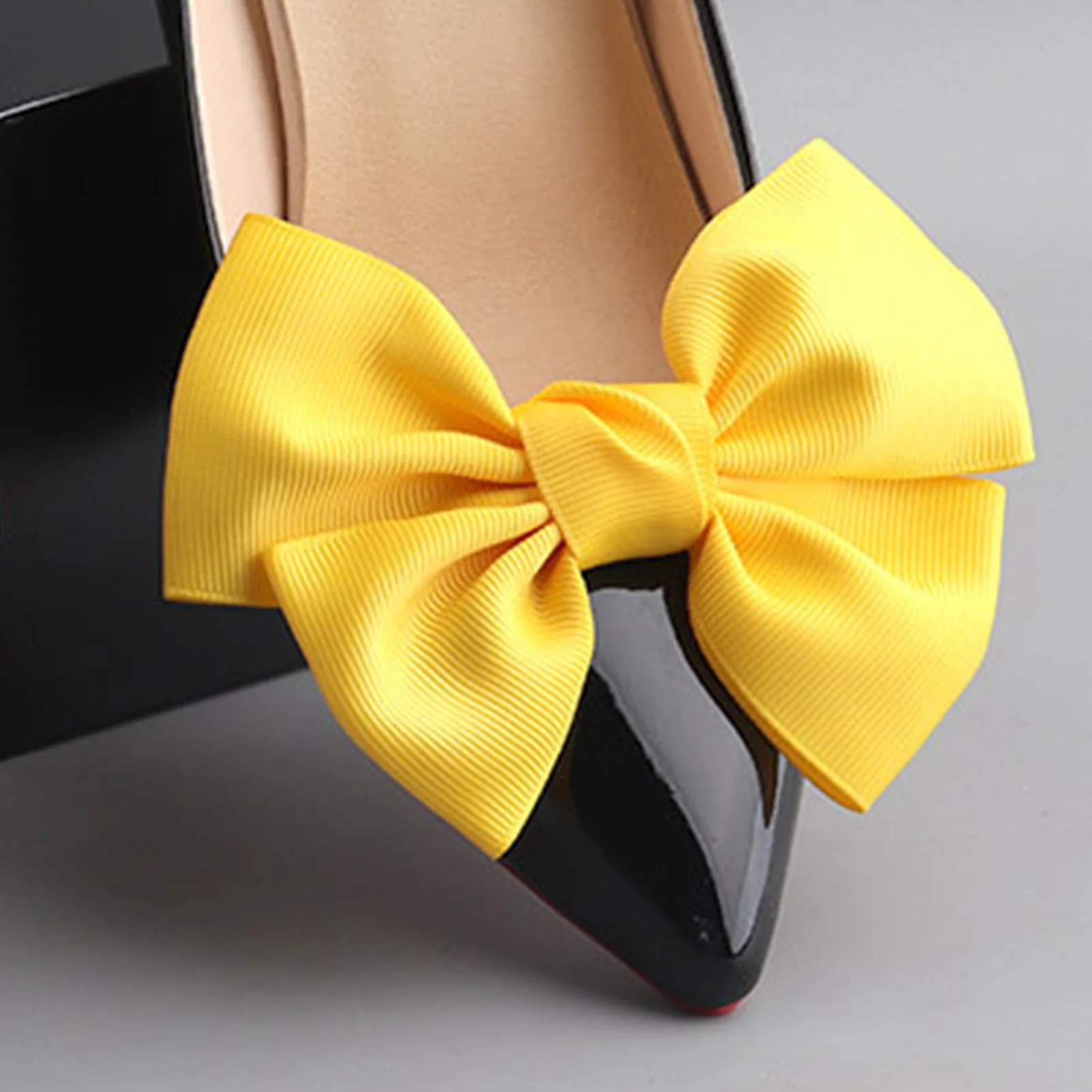 1 Paar elegante Schuhe mit Schleife, einfarbig, Schuhclips für Damen, abnehmbar, für Hochzeit, Schuhdekoration, Charms, DIY-Kunsthandwerk – Detail 4