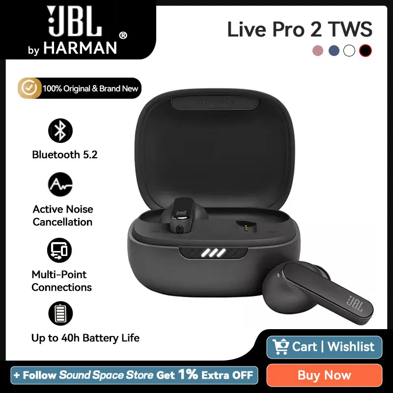 Jbl Live Pro 2 Tws Ufficiale Anc Bluetooth 5.2 Auricolare Active Noise Cancelling Auricolari Dual Connect Ipx5 Impermeabile 40H Playtime