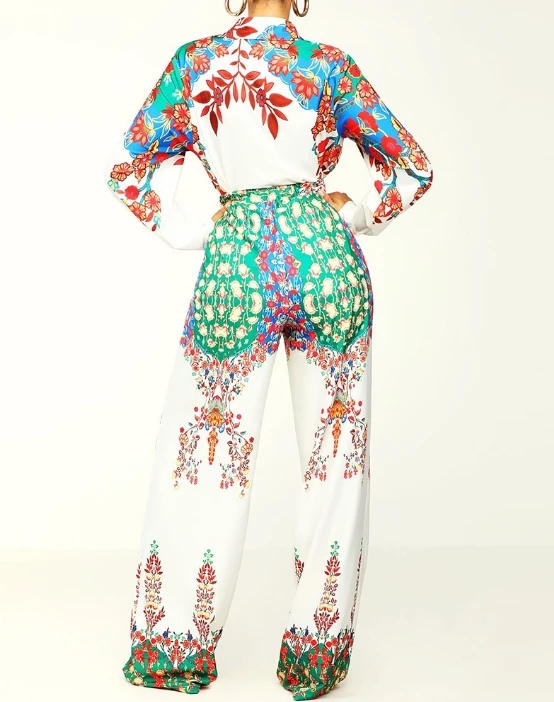 Women's Elegant Style Suits 2024 Spring/summer Latest Commuting Fashion Style Urban Flower Slim Fit Shirt Set Wide Leg Pants