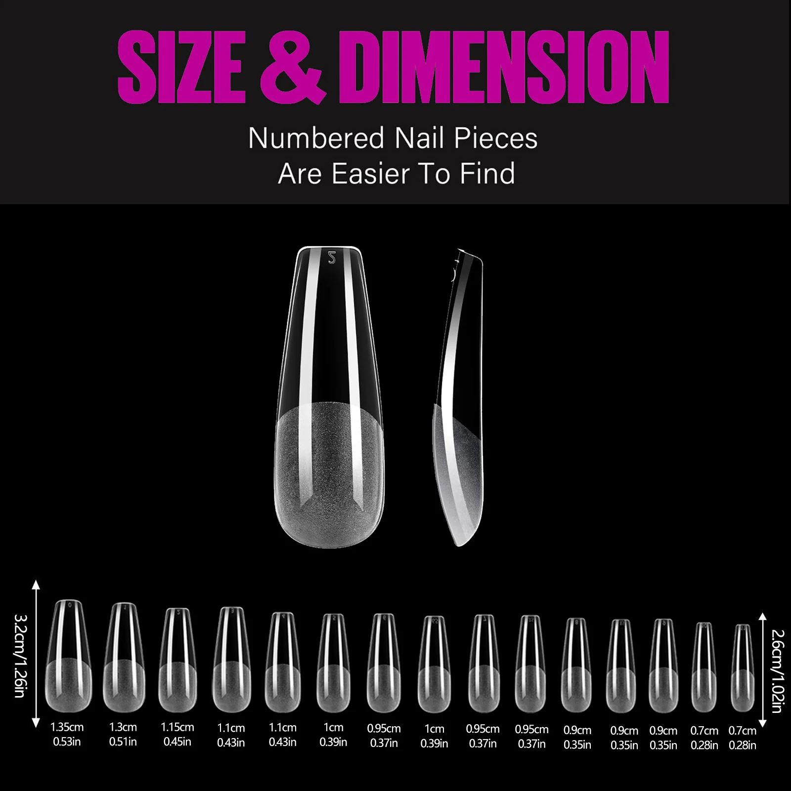 240/330개 소프트 젤 발레리나 네일 팁, 반매트 클리어 관 모양 아크릴 네일 팁, 15가지 사이즈, 홈 DIY용