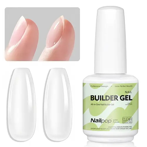 Nailpop Builder Nail Gel 4 Colors Base Coat Strengthener Thickening Extension Rhinestone Glue Gel Polish Brush in Bottle 15ml - Image 9