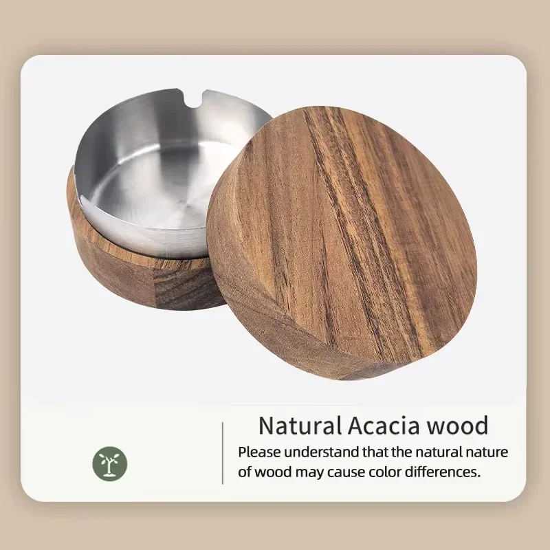 Wood Ashtray Creative with Lid for Indoor Outdoor Patio Home Office