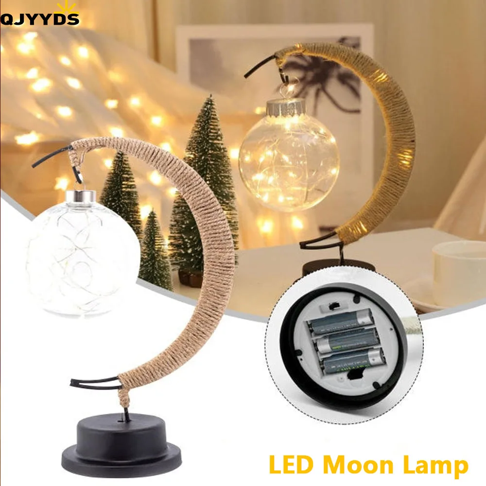 

LED Moon Ball Shape Light room decor Line Rattan Handmade Hemp Rope Wrought Iron Night Light for Christmas Home Decoration