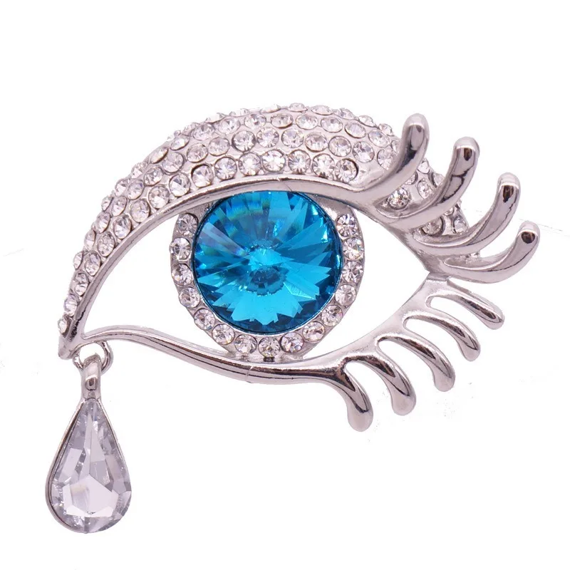 Fashion Tearful Big Eyed Crystal Brooch Diamond Studded Long Eyelashes Eye And Chest Flowers UNISEX Banquet Dresses Accessories