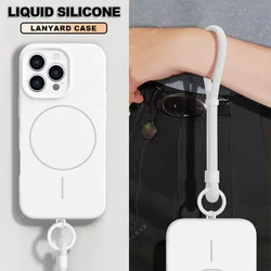 Magnetic Lanyard Phone Case with Wrist Strap and Liquid Silicone Protector Cover - iPhone 13 Pro Max (Pure White)