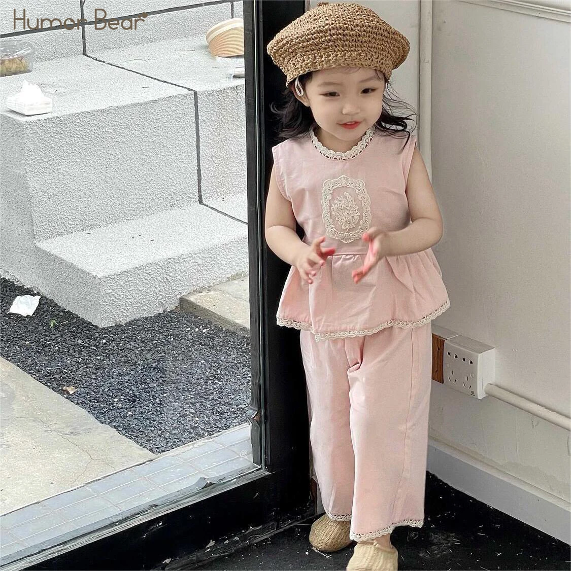 

Humor Bear Baby Girl Clothes Suit Lace Tank Top+ Casual Breathable Pants Kids' Clothing for 2-6Y