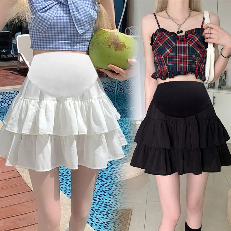 Wide Leg Loose Maternity Cake Skirts Summer Casual Outfit Elastic Waist Belly Clothes for Pregnant Women Pregnancy Belly Skirt