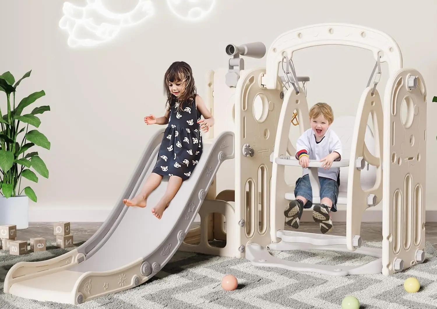 Toddler Slide and Swing Set, Indoor Outdoor 6 in 1 Kids Slide for Toddlers Age 1-3, Toddler Playset Playground with Clim