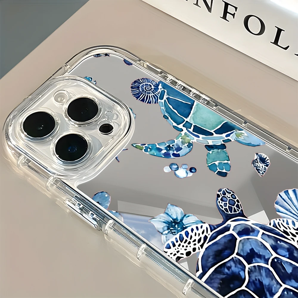 Charming Blue Watercolor Sea Turtle Mirror Phone Case – Soft Cover