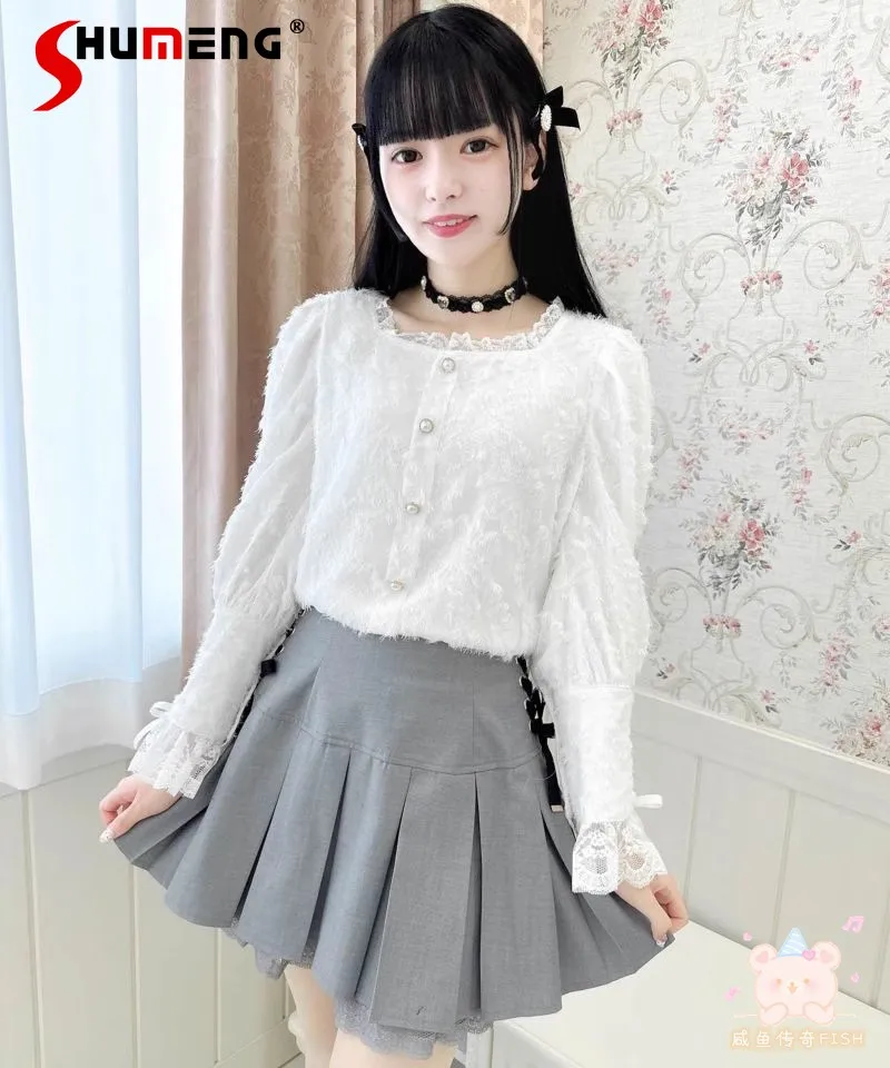 Rojita Japanese Cute Lace-up Bow Lace Short Skirt for Women 2023 Spring Aurumn New Preppy Style Mine Mass-Produced Pleated Skirt