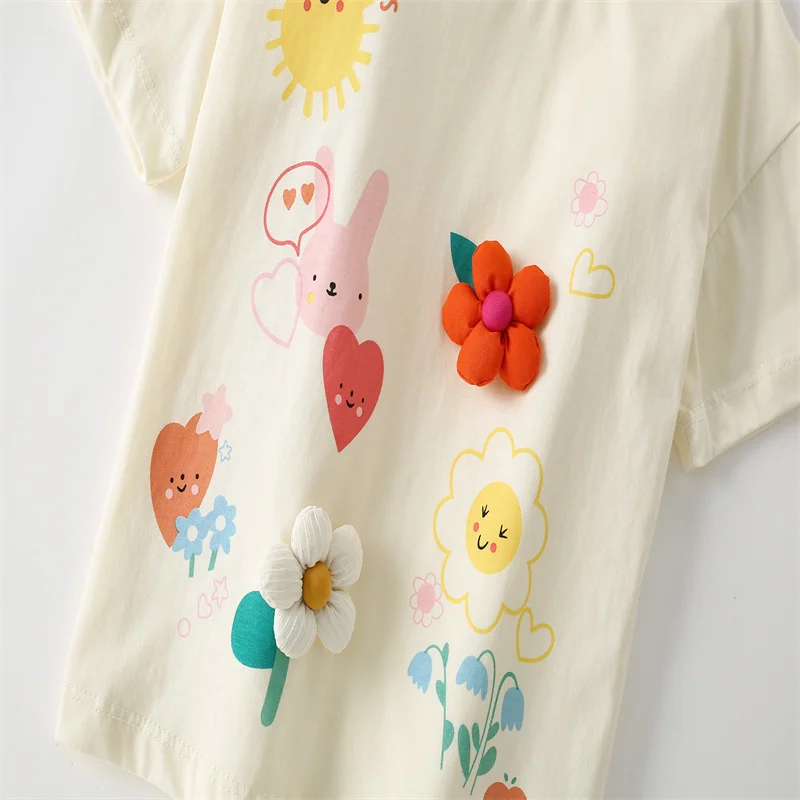 Jumping Meters 3-8T Flowers Kids Tees Hot Selling Cotton Summer Girls Tshirts Baby Clothes Children's Tees Tops 5