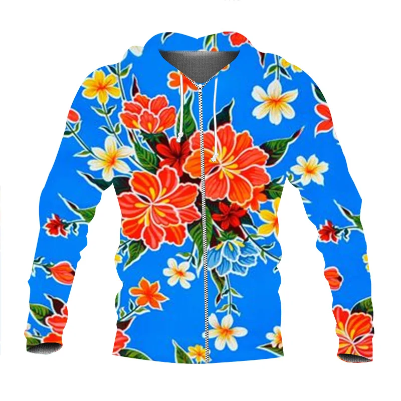 

Men's Sweatshirt Northeast China Style Flowers Graphic Clothes Hoodies Zipper Streetwear Woman Oversize Hooded Coat Fashion Top