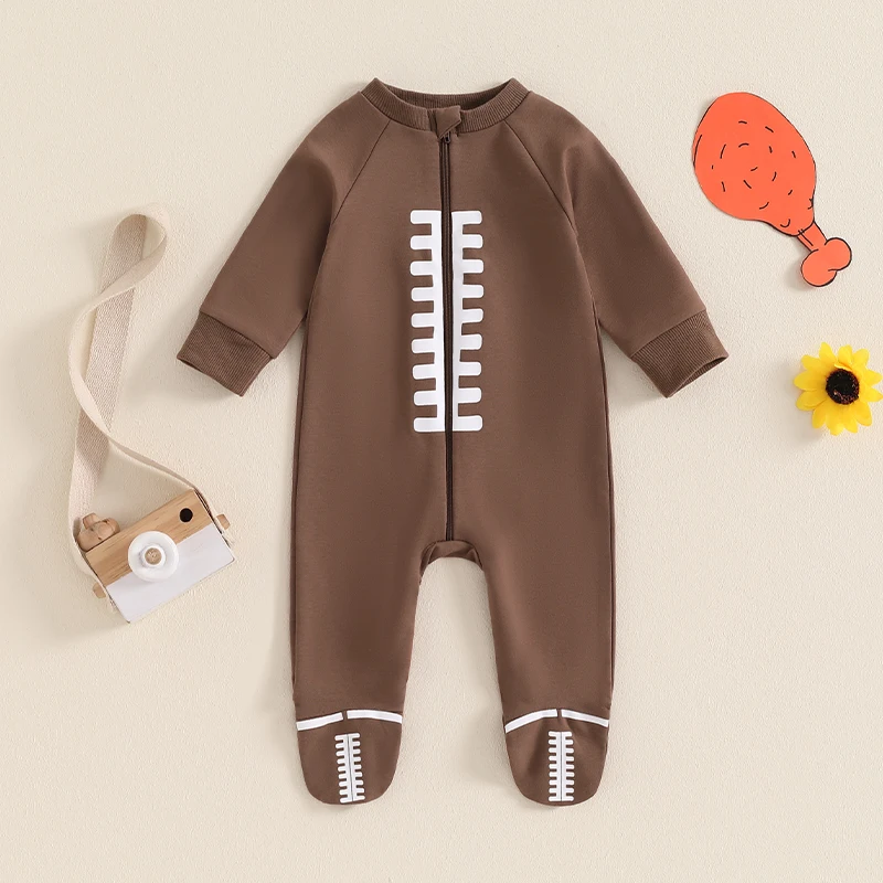 Baby Boys Girls Jumpsuits Long Sleeve Round Neck Rompers Newborn Football Outfit