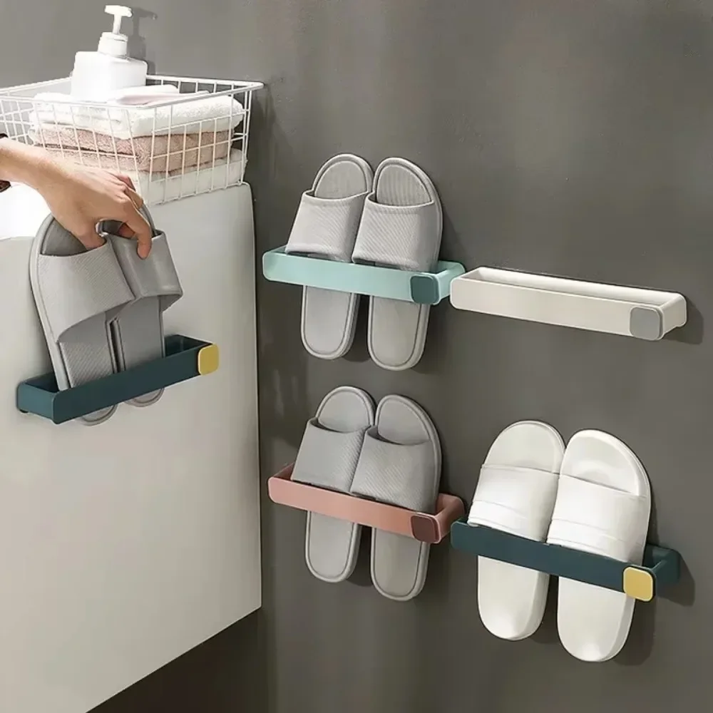 Bathroom Slipper Shelf Wall Mounted One Piece Shoe Rack Hanging Storage Space Saving