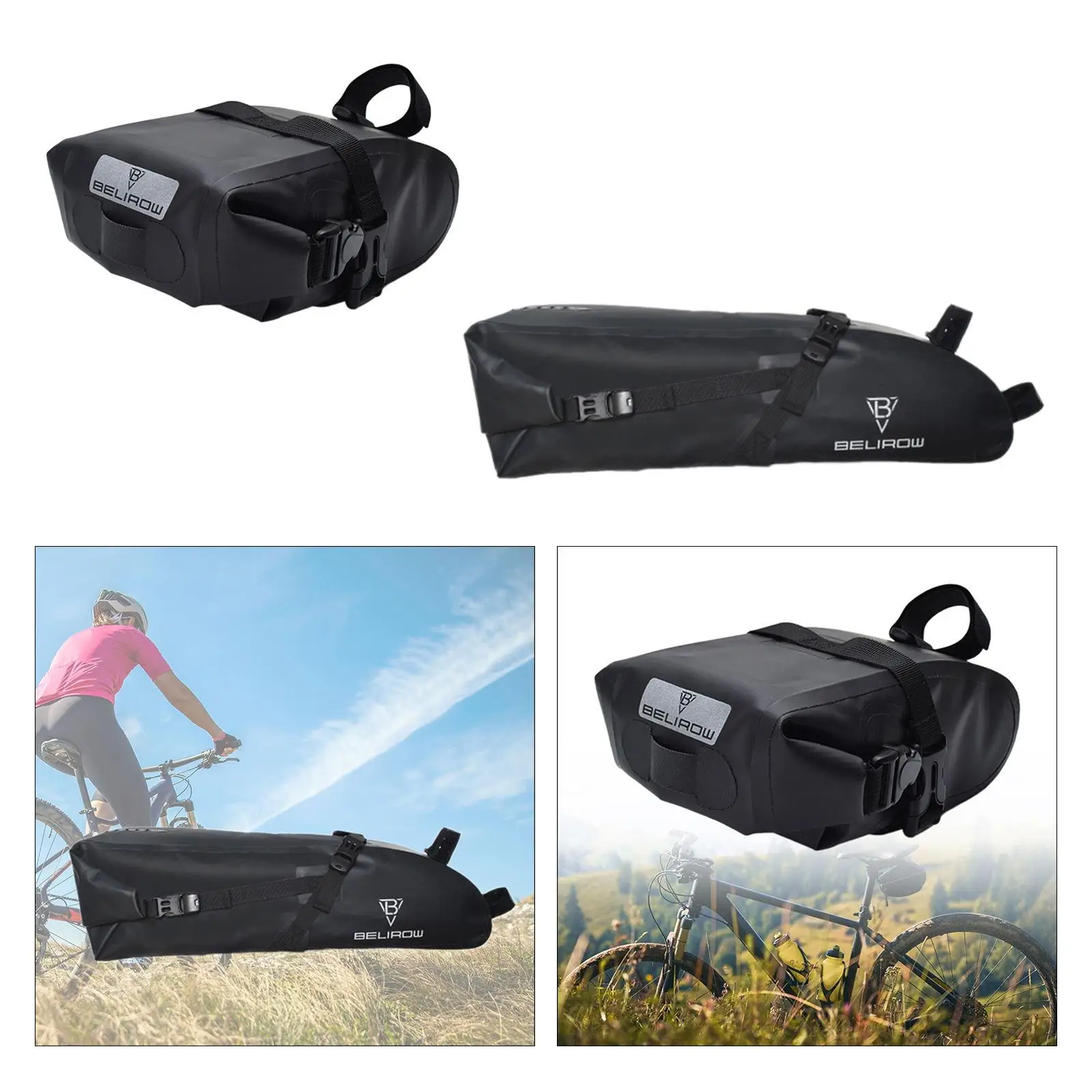 Bike Saddle Bag Bicycle Saddle Bag Riding Equipment Tool Bag Waterproof under Seat Rolled up Closure Black Cycling Seat Pouch