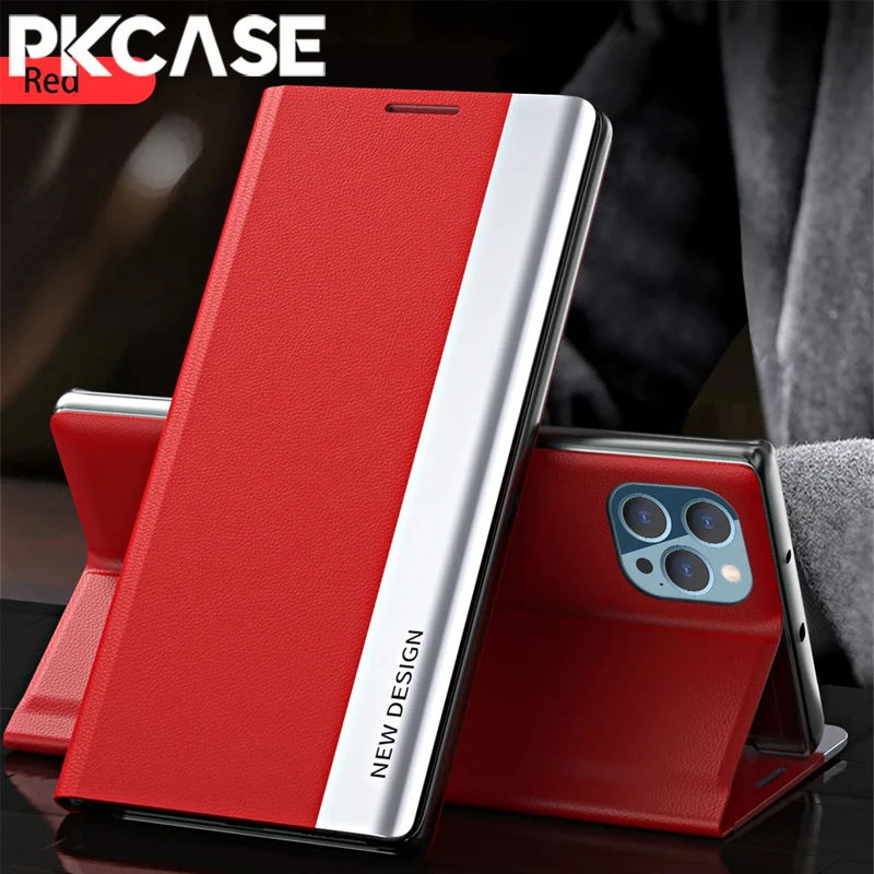 PKCASE Magnetic Flip Leather Phone Case with Bracket Cover