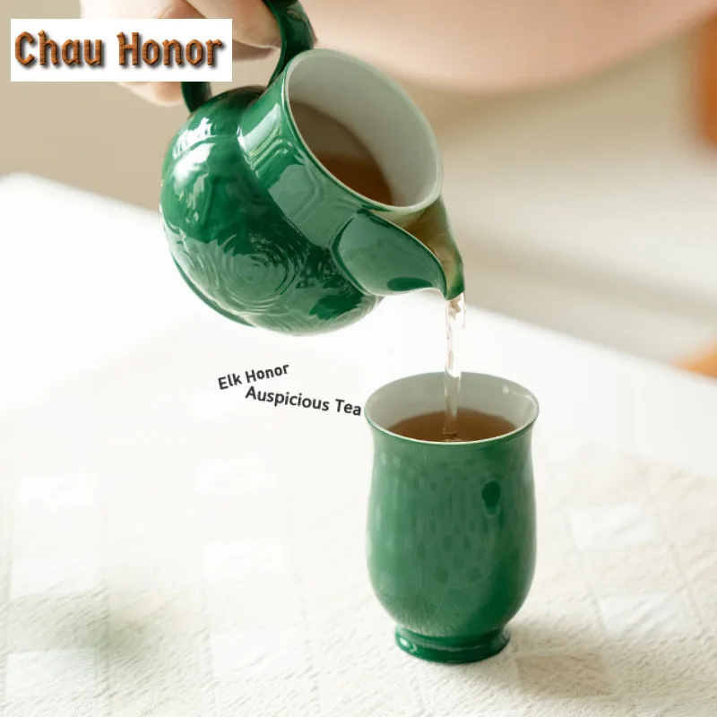 Emerald Green Ceramic Tea Pitcher Pour Tea Fair Cup Cha Hai Dispenser Justice Cup Flower Tea Fair Mug Cafes Ornaments Supplies