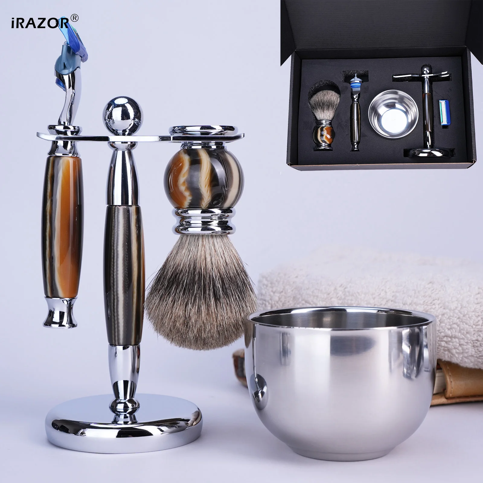 iRAZOR Luxury 5-Blade F5 Fusion Razor Shaving Kit for Men with Resin ...