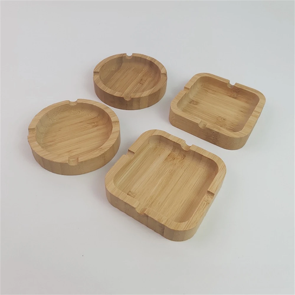 Household Natural Bamboo Ashtray Office Wooden Smoke Extinguishing Fly Ash Resistant Ashproof Crafts Smoking Room Accessories