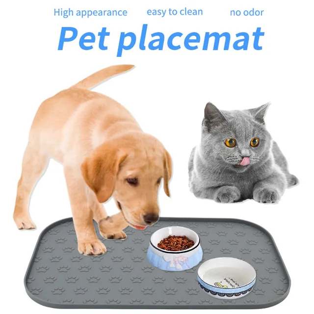 Beige/khaki/grey/black pet silicone placemats, dog feeding placemats, rectangular with paw prints, square pet eating placemats Beige/khaki/grey/black pet silicone placemats, dog feeding placemats, rectangular with paw prints, square pet eating placemats