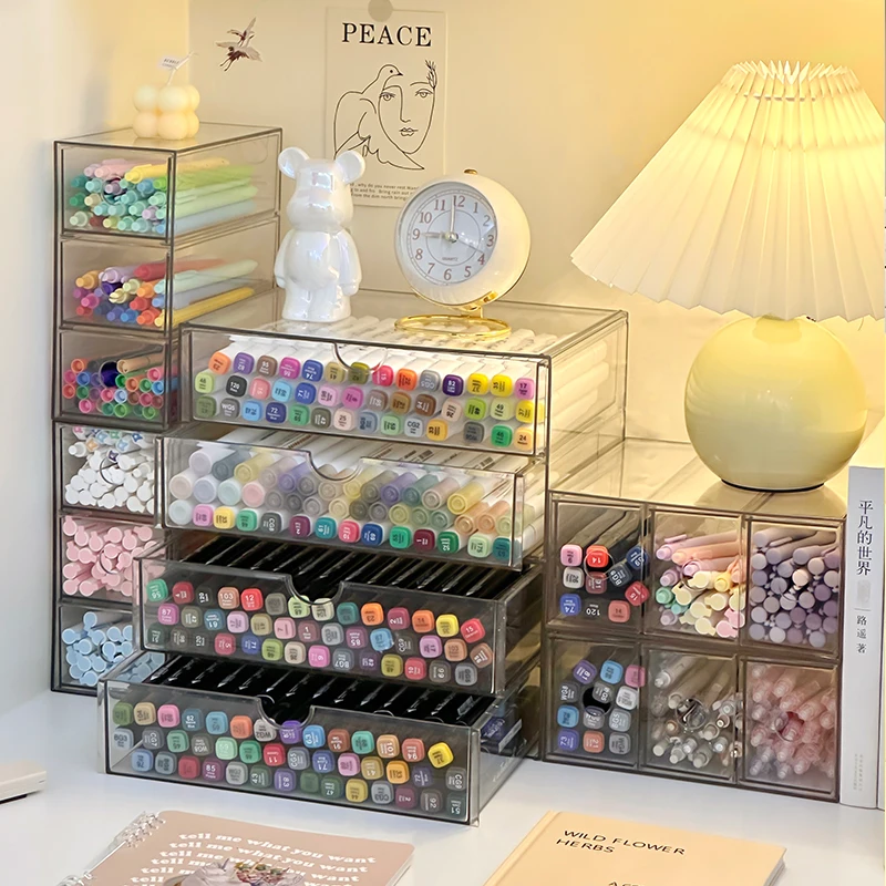 Desktop Drawers Stationery Storage Box Pen Pencil Holder Acrylic Marker Organizer Stationary Storage Rack for School Office Desk 4