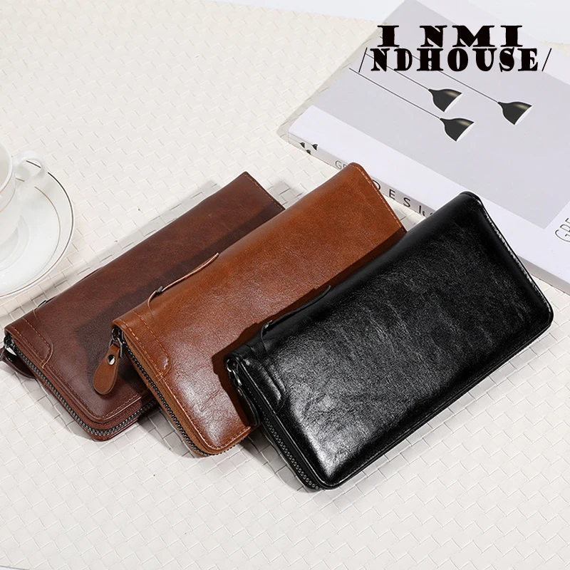Mens Wallet Leather Business Card Holder Zipper Purse Luxury Wallets for Men RFID Protection Purses Carteira Masculina Luxury