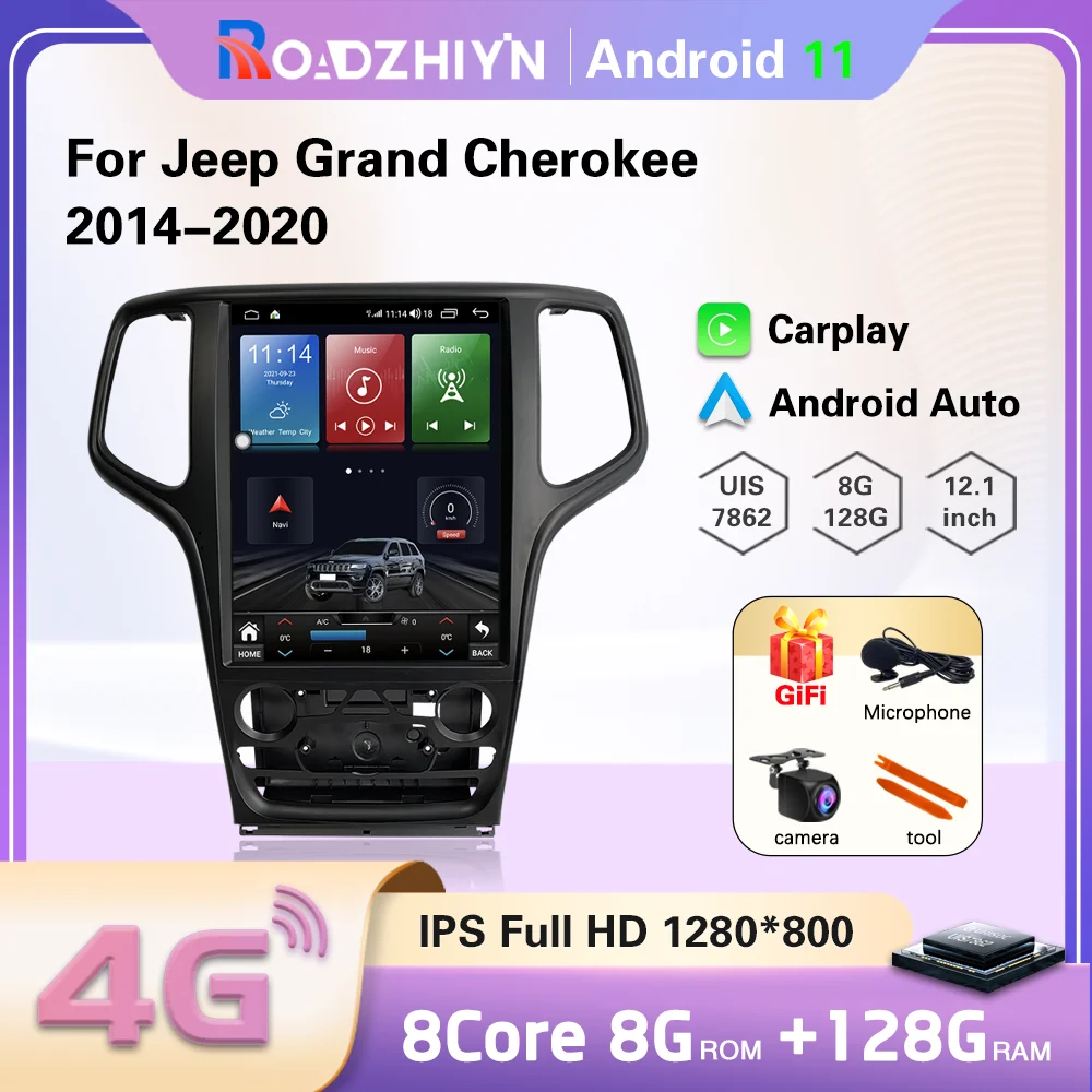 

12.1inch For Jeep Grand Cherokee WK2 2014-2020 Car Radio Multimedia Player GPS navigation Android11 8+128G Carplay stereo 4G