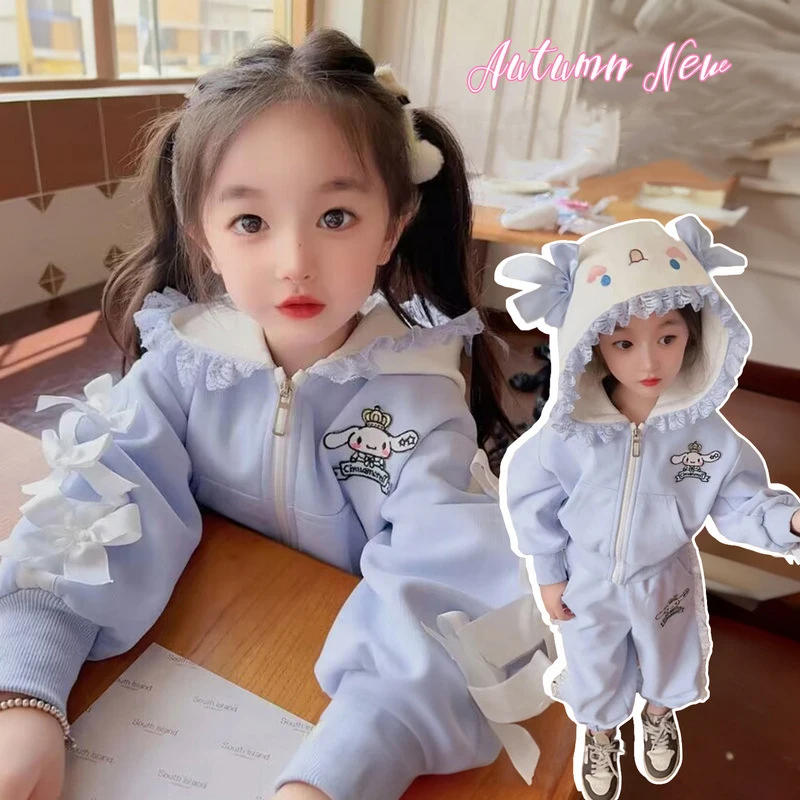 

Anime Sanrio Kawaii Kuromi Cinnamoroll Series Kids Sportswear Fashionable Loose Casual Cartoon Sweatshirt Pants 2Pcs Set Gift